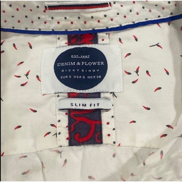 Denim & Flower Ricky Singh Men's Short Sleeve Button Up Shirt Size S Slim Fit - Picture 3 of 4